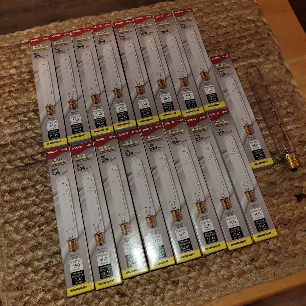 LOT OF 17 NEW 20 WATT T6-1/2 DOUBLE CONTACT BAYONET BASE CLEAR TUBULAR LAMPS